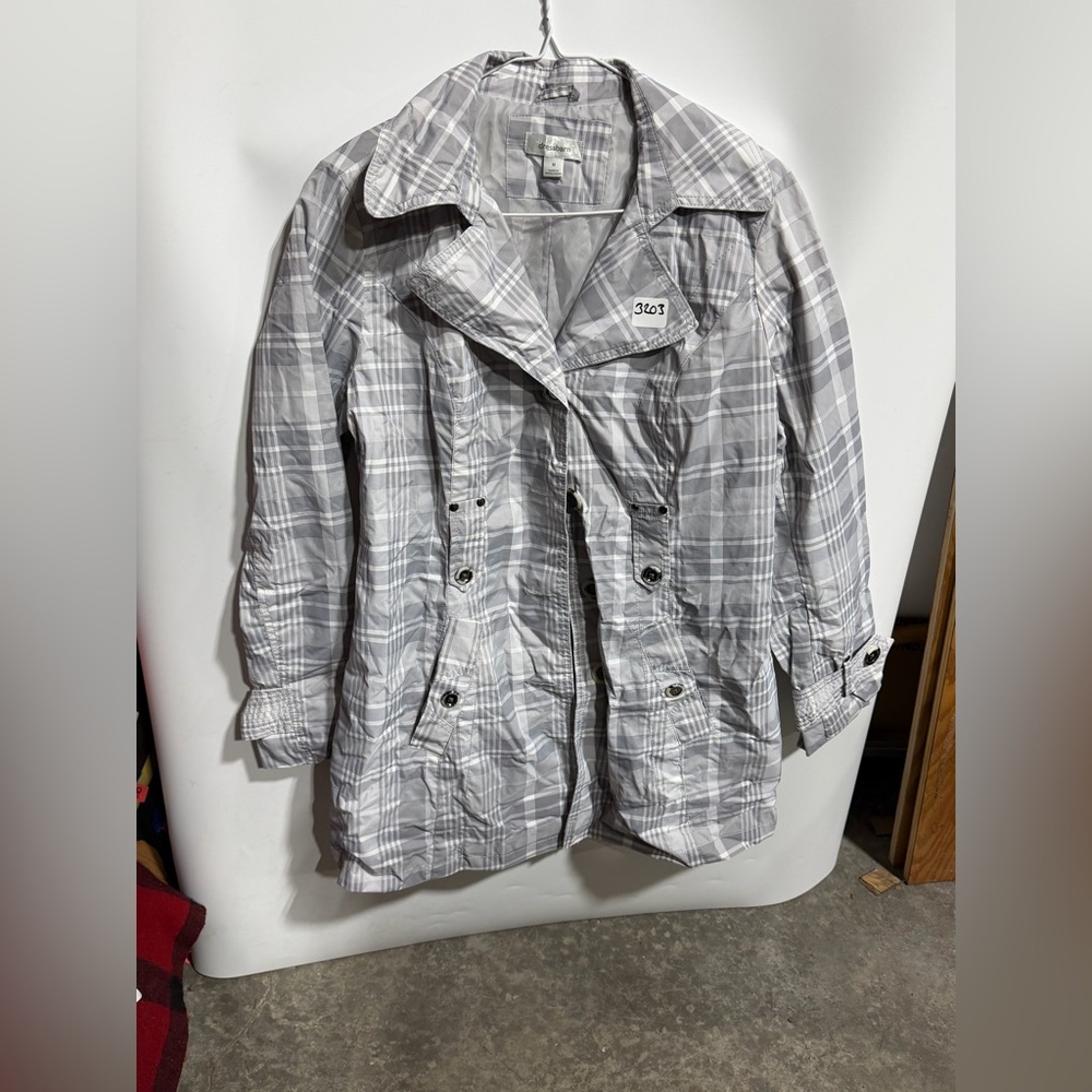 #3203-dressbarn Gray Plaid Trench Coat